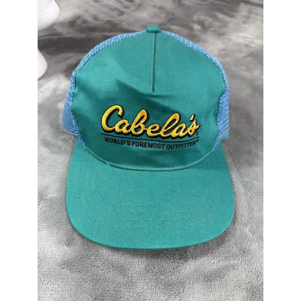 Vintage Cabela's Hat Cap Snap Back Green Blue Trucker Mesh Embroidered Mens 90s‎